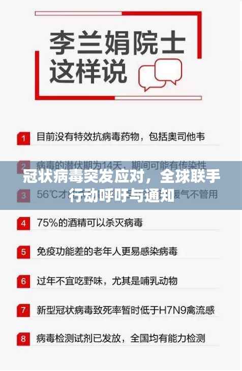 冠状病毒突发应对,全球联手行动呼吁与通知