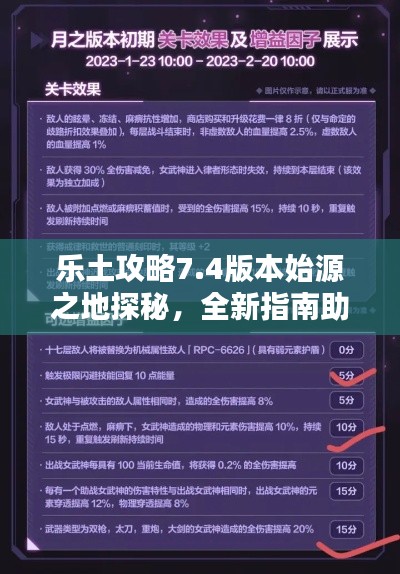 乐土攻略7.4版本始源之地探秘,全新指南助你轻松掌握!